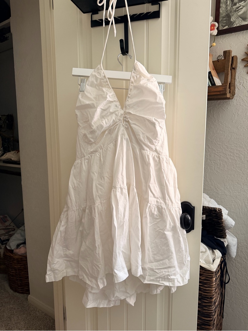 Anthropologie White Halter Tiered Sundress